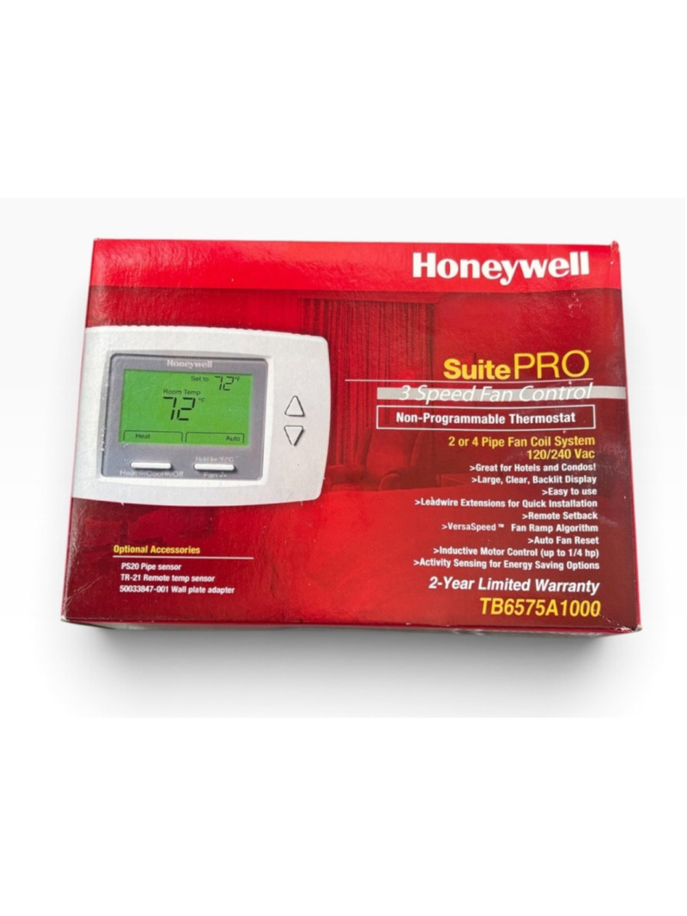 Honeywell TB6575A1000 Suite PRO- 120/240V, 3-Speed Fan Coil Thermostat